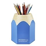 Stifteköcher Kunststoff Bleistift Spitze Stifthalter Kreativer und Eleganter Stiftebecher mit Bleistift Design Multifunktion Schreibtischorganizer Make-up Vase Blau